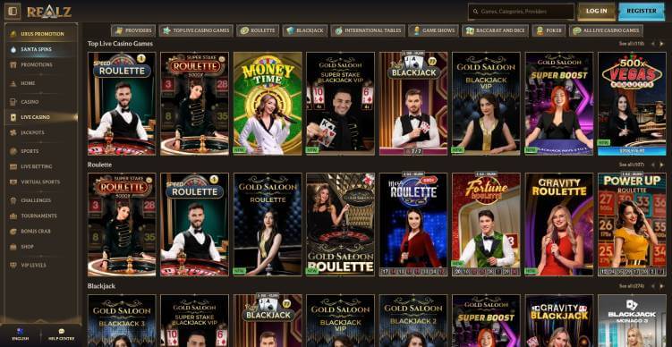 Realz Casino live games screenshot