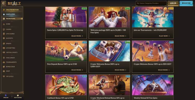 Realz Casino promotions screenshot