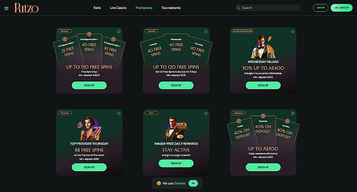 Ritzo Casino promotions screenshot
